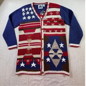 NWT Storybook Knits Women Red White Blue Medium American Spirit Cardigan Sweater